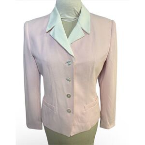 Kasper Vintage Blazer Pink White Lapel Notched Collar 4-Button Front Sz. 4